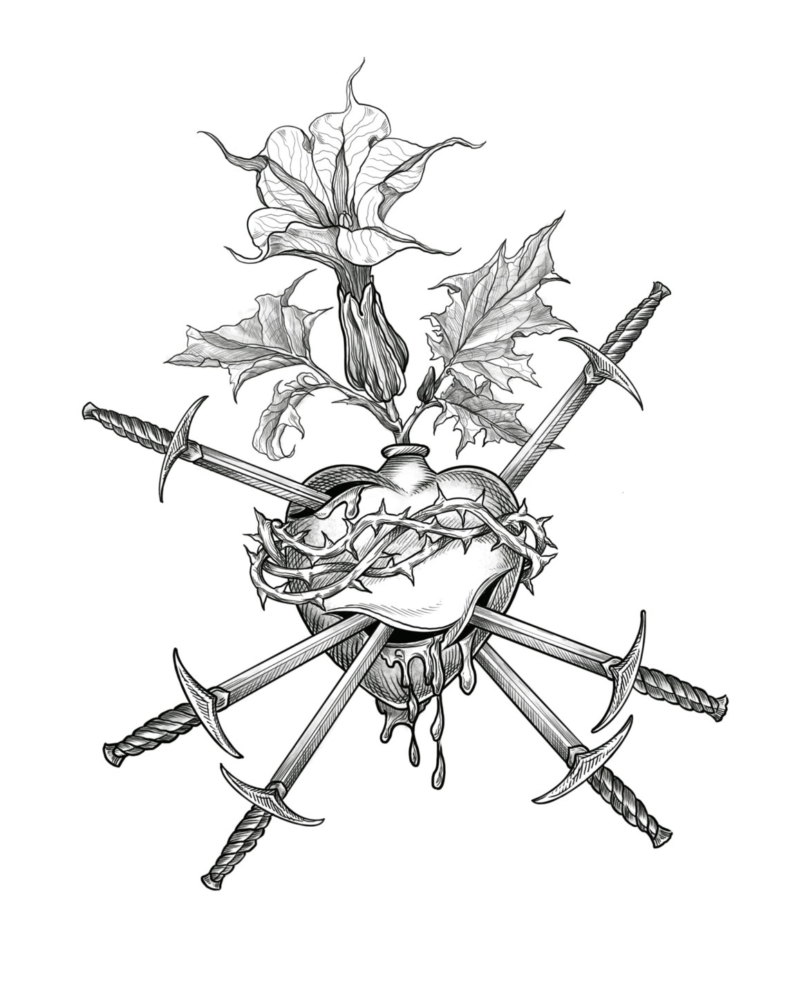 Immaculate heart Tattoo print Flower Etsy