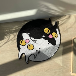 Handgemaakt getuft tapijt, op maat gemaakt tapijt voor woonkamer, kattentapijt krassend, op cartoons geïnspireerd tapijt