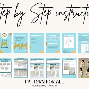 May include: A digital sewing pattern for a puff sleeve top. The pattern includes instructions, fabric requirements, and a step-by-step guide. The pattern is available in PDF format and is designed for all skill levels. The image shows a digital download of the pattern, with a preview of the finished garment.