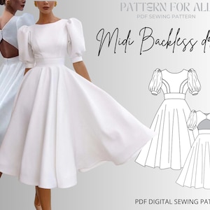 Modèle de robe dos nu midi MISE À JOUR|modèle de couture femme|modèle de couture robe midi|modèle de couture robe dos nu|pdfformaldresssewingpattern