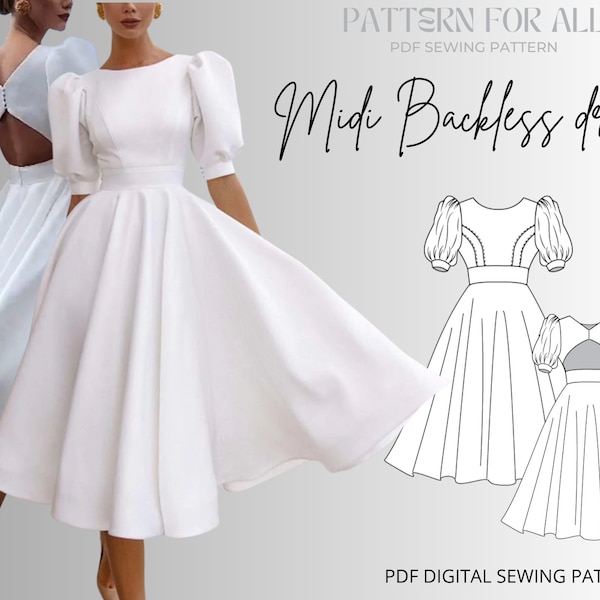 Modèle de robe dos nu midi MISE À JOUR|modèle de couture femme|modèle de couture robe midi|modèle de couture robe dos nu|pdfformaldresssewingpattern