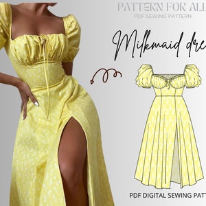 Milkmaid dress pattern| cottagecore dress pattern|digital sewing pattern | women sewing pattern XXS to XXL|instant download milkmaid pattern