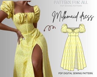 Milkmaid dress pattern| cottagecore dress pattern|digital sewing pattern | women sewing pattern XXS to XXL|instant download milkmaid pattern