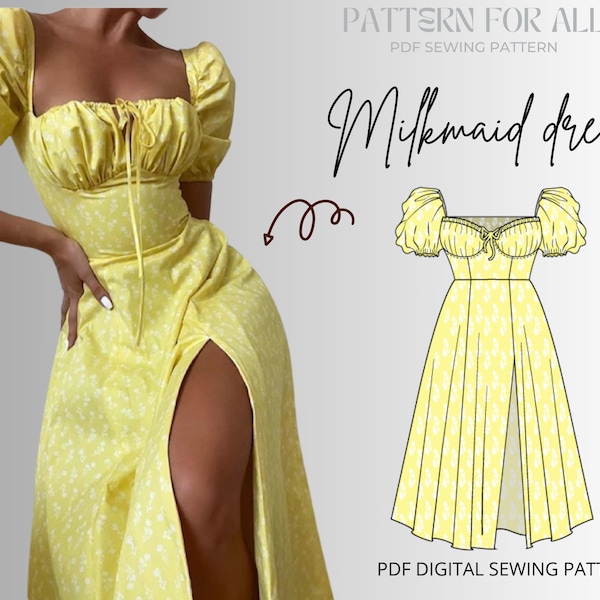 Milchmädchen Kleid Schnittmuster| Cottagecore Kleidermuster|Digitales Schnittmuster | Milchmädchen Schnittmuster XXS bis XXL, Damen Schnittmuster