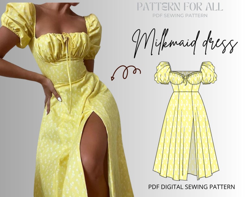 Milkmaid dress pattern cottagecore dress patterndigital sewing pattern women sewing pattern XXS to XXLinstant download milkmaid pattern image 1