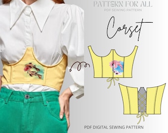 Patrón de costura para cinturón de corsé con varillas bajo el busto, 7 tallas (patrón PDF)