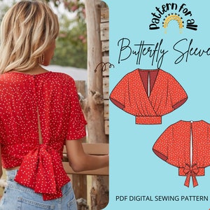 Tie Back Crop Blouse Butterfly Sleeve Toptop Sewing Pattern - Etsy