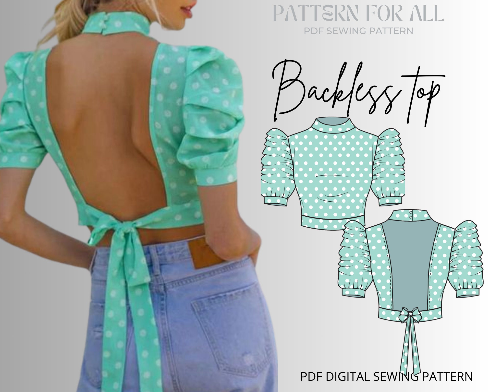Sewing Pattern Woman Backless Tied Dress for Summer. Beginner