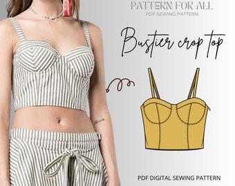 Bustier crop top sewing pattern - women PDF sewing pattern 4- 16US size |bustier sewing pattern|Corset pattern|PDF Digital sewing pattern