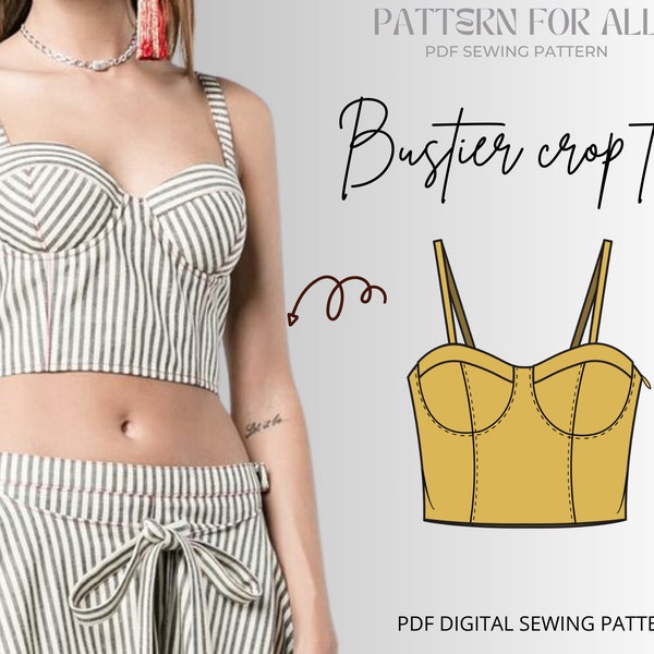 Bustier crop top sewing pattern - women PDF sewing pattern 4- 16US size |bustier sewing pattern|Corset pattern|PDF Digital sewing pattern