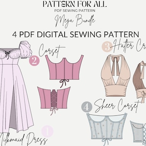 Sewing patterns for women |PDF digital sewing pattern |dress sewing pattern |corset pattern |halter crop top pattern |bustier pattern