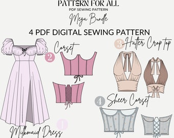 Sewing patterns for women |PDF digital sewing pattern |dress sewing pattern |corset pattern |halter crop top pattern |bustier pattern