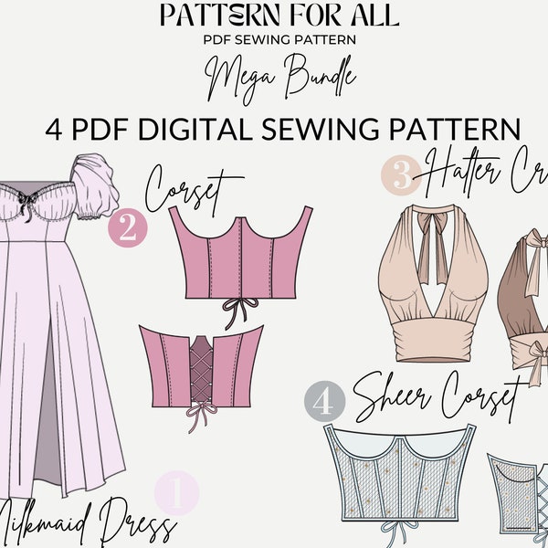 Sewing patterns for women |PDF digital sewing pattern |dress sewing pattern |corset pattern |halter crop top pattern |bustier pattern