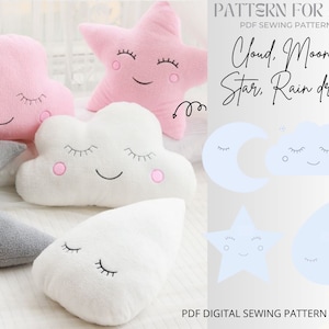 Set of Cloud Moon star raindrop pillow sewing pattern|PDF digital sewing pattern|nursery deco|Cuddly Toy/Baby Shower Gift/Baby birthday gift