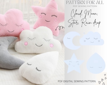 Set of Cloud Moon star raindrop pillow sewing pattern|PDF digital sewing pattern|nursery deco|Cuddly Toy/Baby Shower Gift/Baby birthday gift