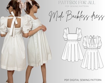 Backless Puff Sleeve Dress Sewing Pattern | Mini or Midi (PDF Pattern)