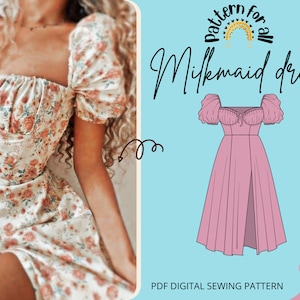 Milkmaid dress sewing pattern| PDF digital sewing pattern|XXS to XXL| Cottagecore dress sewing pattern| Dress pattern