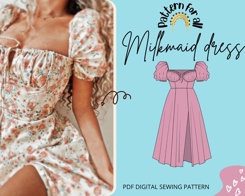 Milkmaid Dress Sewing Pattern PDF Digital Sewing Patternxxs Etsy