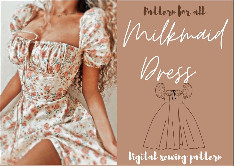 Milkmaid dress sewing pattern| PDF digital sewing pattern|XXS to XXL| Cottagecore dress sewing pattern| Dress pattern 