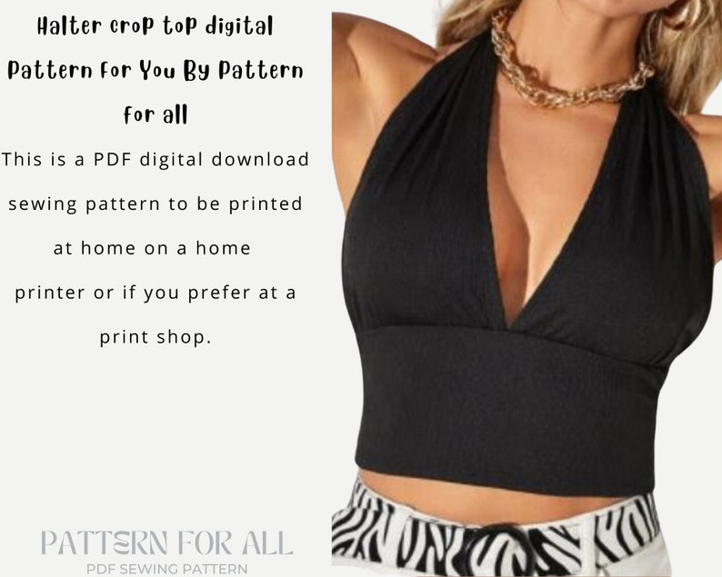 PDF Neckholder Crop Top SchnittmusterDigitales SchnittmusterUS Größe 4-46Damen Neckholder Top mit Ausschnitt in BH-Optik Bild 6