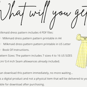 Modèle de robe de laitière modèle de robe cottagecoremodèle de couture numérique modèle de couture femme XXS à XXL téléchargement instantané modèle de laitière image 2