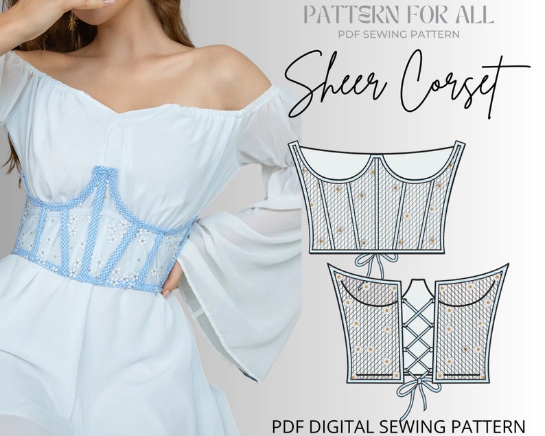 Underbust corset pattern sheer corset pattern corset belt patternsewing patternCorset Pattern XXS to XXLPDF digital sewing pattern image 1