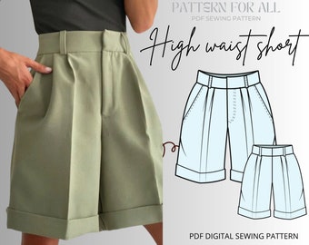 UPDATED Wide Pleated Shorts High Waisted|Digital PDF Sewing Pattern|women sewing pattern 10 SIZES xxs to xxl