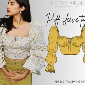 Puff sleeve top - digital sewing pattern |milkmaid top women sewing pattern |Balloon sleeve pattern |top sewing pattern for women