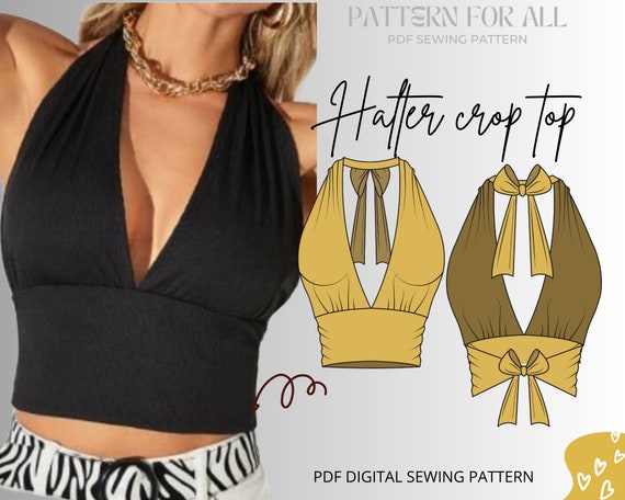 PDF Halter Crop Top Sewing Patterndigital Sewing Patternus Size 4 16womens Halter  Neck Bralet Style Cropped-top, With Tie Back Fastening 