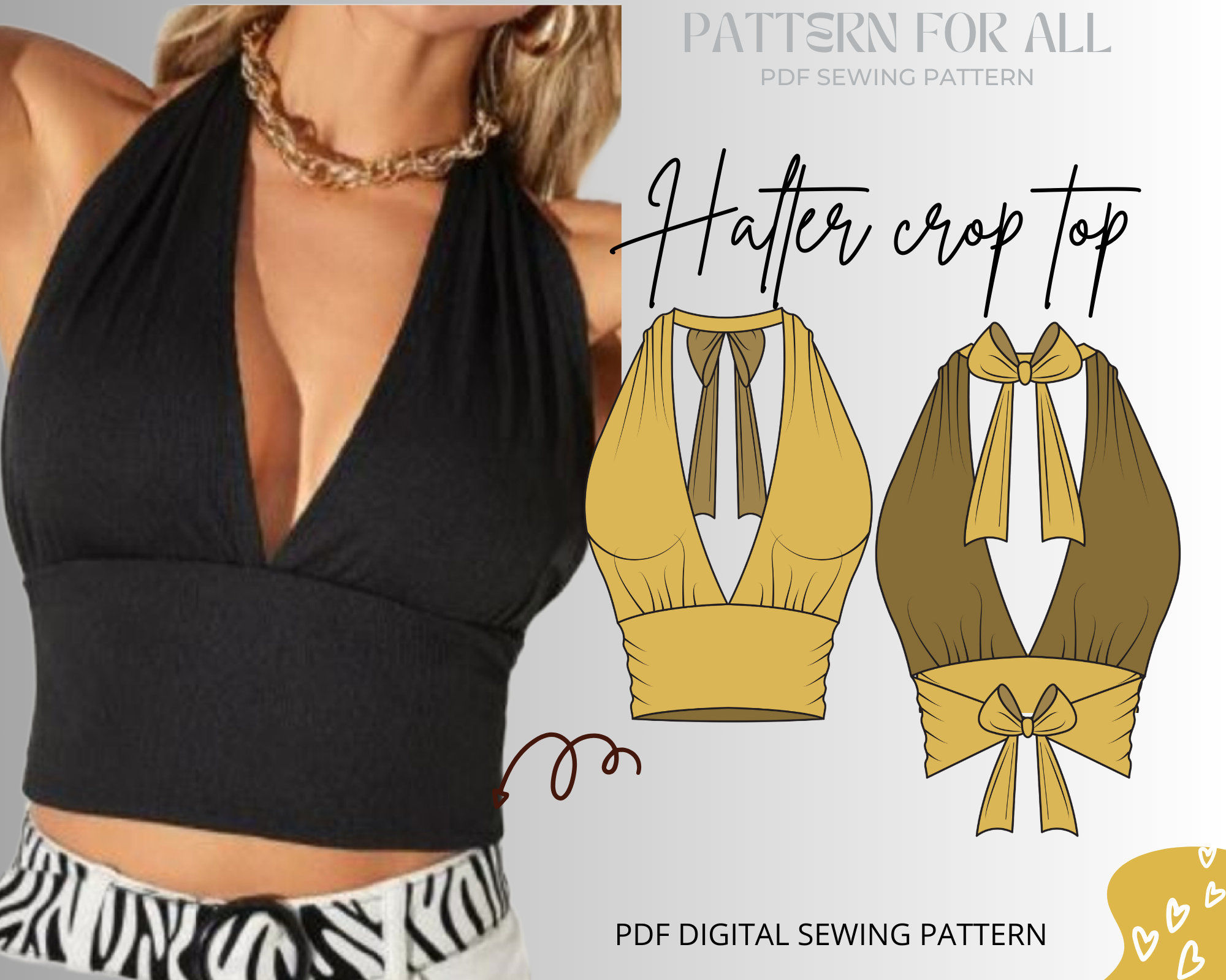 Delvine Bralette PDF sewing pattern: high neck bra for low stretch fabrics