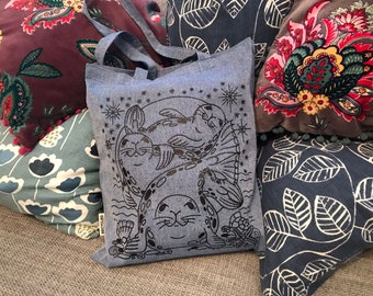 Recycled Cotton Seal Tote Bag - Eco Friendly Natural Cotton Tote - Large Reusable Shopping Bag - Shoulder Bag - Shopper Bag - Book Bag -Tote