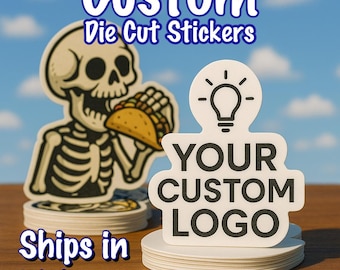 Pegatinas de vinilo con logotipo personalizado: troqueladas, resistentes al agua