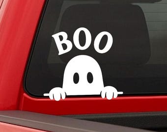 Calcomanía de vinilo troquelada "Boo" de fantasma minimalista para ventana o vaso