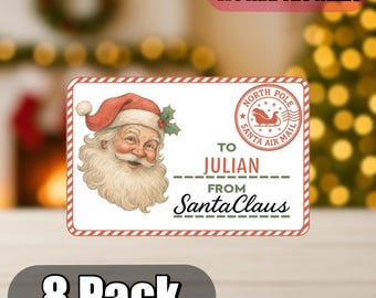 Pegatinas de regalo de Papá Noel / Pegatinas de Papá Noel / Pegatina personalizada con el nombre de Papá Noel / Pegatinas navideñas infantiles / Pegatina de regalo de Navidad