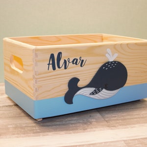 Caixa de livros com motivo de baleia em madeira, personalizada, caixa de brinquedos, decoração de quarto infantil, armazenamento de sala de jogos, decoração de quarto infantil.