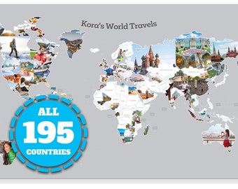 Personalized Giant World Photo Map | 5' x 3' | Every Country in the World | Works with photomaps.com Stickers | Light Grey