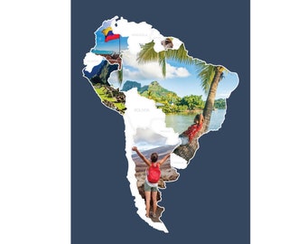 South America Photo Map - 24" x 36" Dark Blue