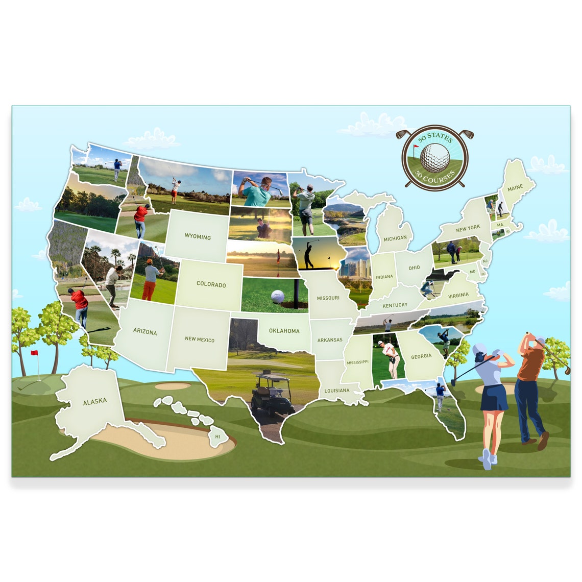 50 States of Golf Photo Map 24 x 36 Etsy
