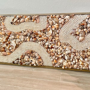 XL Handmade Abstract 3-D Coastal Wall Art 100% Natural Textured Seashell Sea  48”x24” Beach House Décor Brown Beige Cream