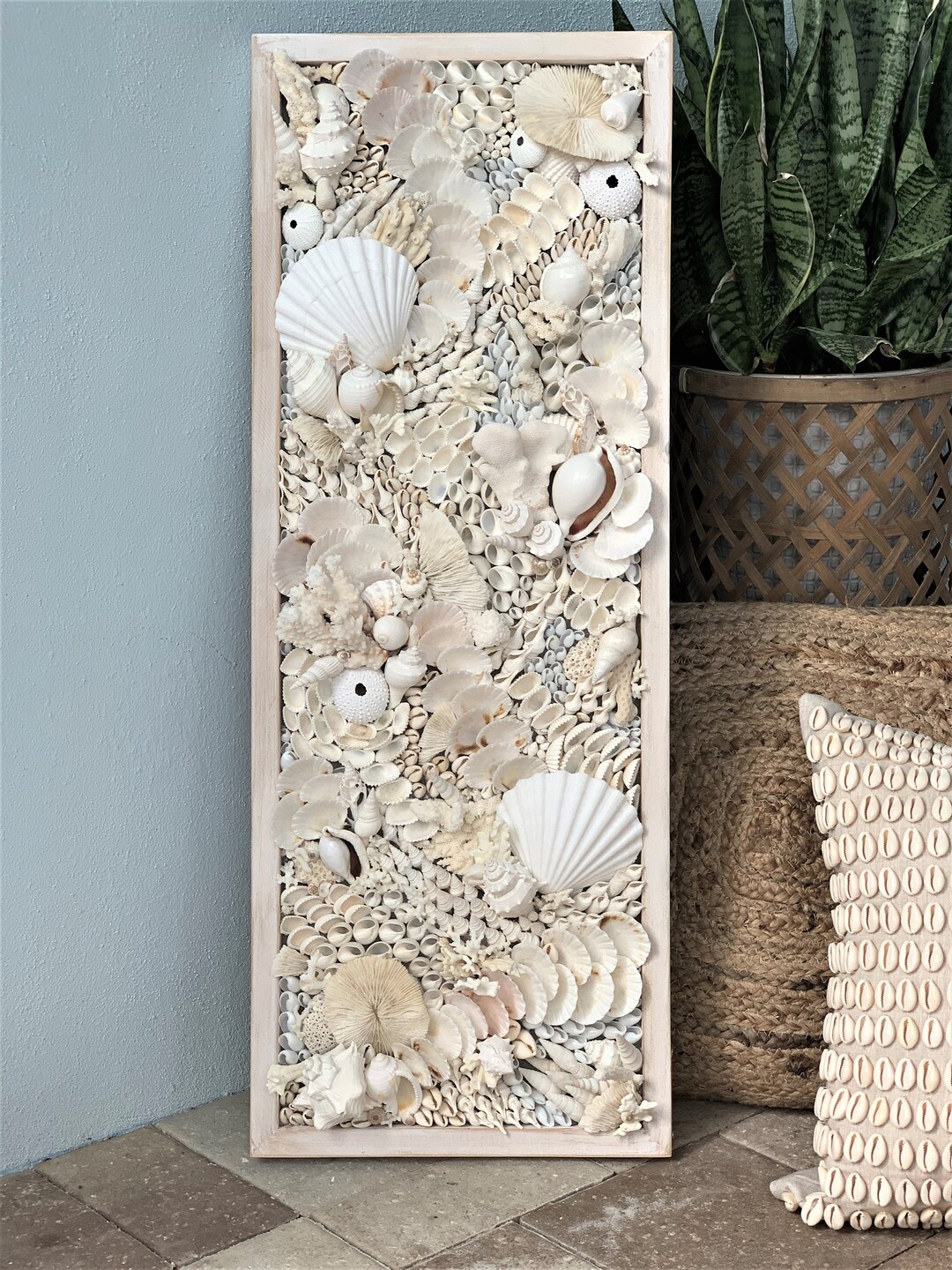 Handmade Modern Coastal Wall Art Natural Textured Seashells Urchins Coral 32 X 12 Beach House ...