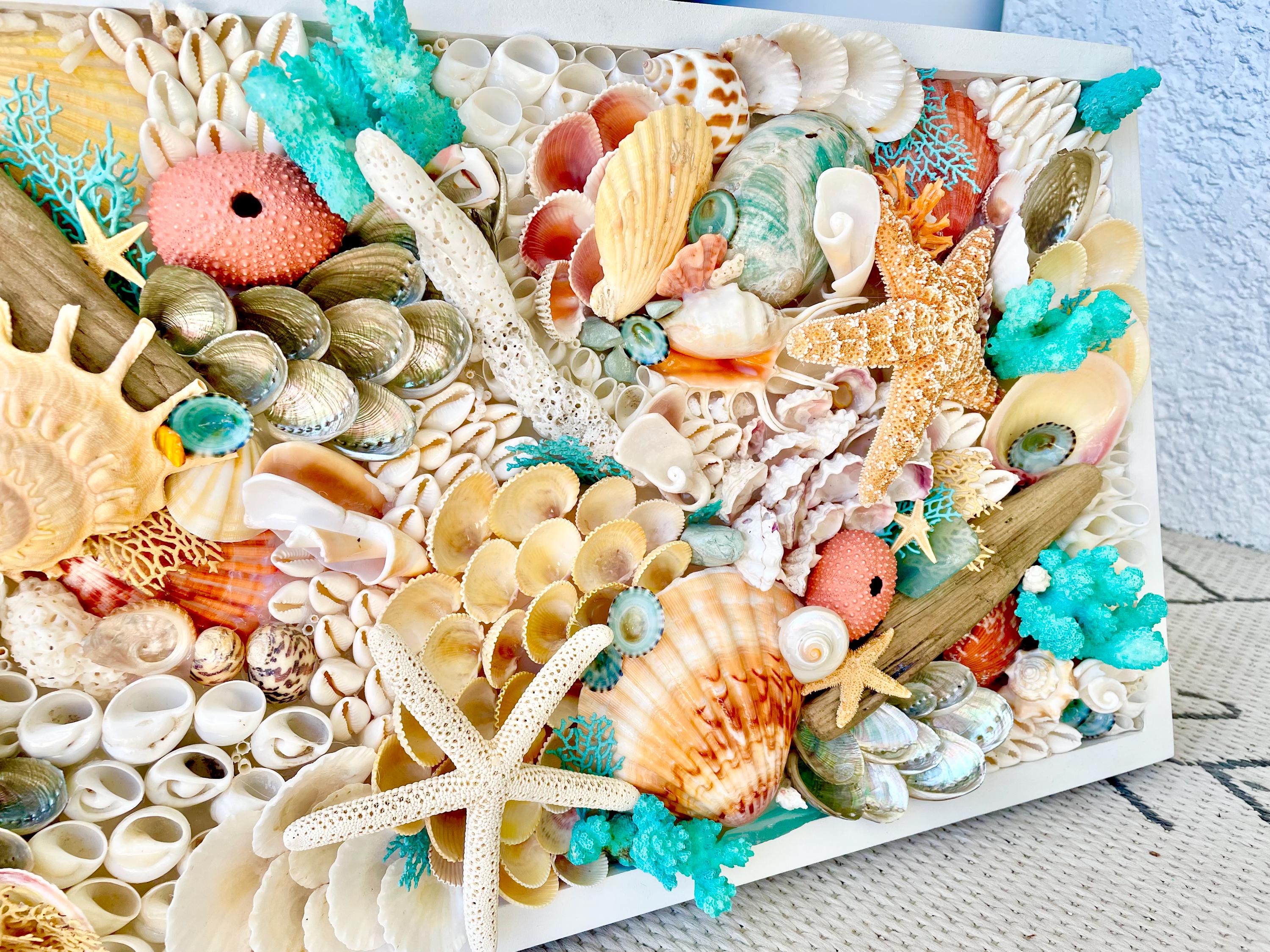 Seashell Collage Wall Art: Handmade 3-D Coastal Décor (12x36