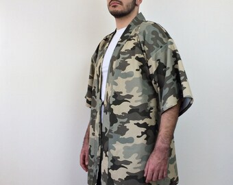 Camouflage Men's Cotton Haori Jacket, Japanese Kimono Cardigan
