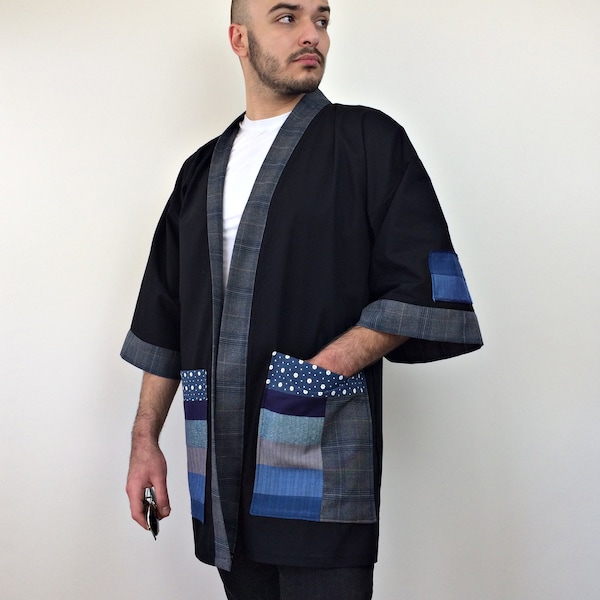 Veste Noragi moderne pour homme, cardigan streetwear Haori pour homme, kimono yukata en coton patchwork, vêtement japonais traditionnel unisexe ample