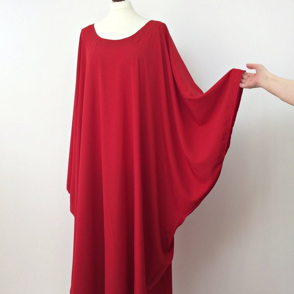 Red Maxi Oversized Kaftan, Party Wear Plus Size Dress, Evening Prom Gown, Round Neck Loose Caftan, Summer Festival Clothing, Beach Cover Up