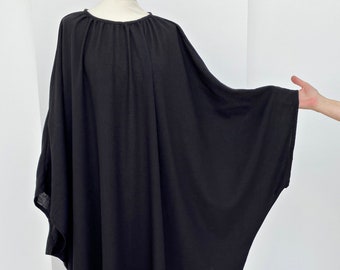 Black Linen Cotton Maxi Kaftan, Oversized Boho Long Dress
