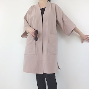 Natural Cotton Japanese Kimono Jacket, Linen Loose Style Haori Cardigan, Oversized Streetwear Men Top, Dusty Blush Pink Coat, Clothing Gift
