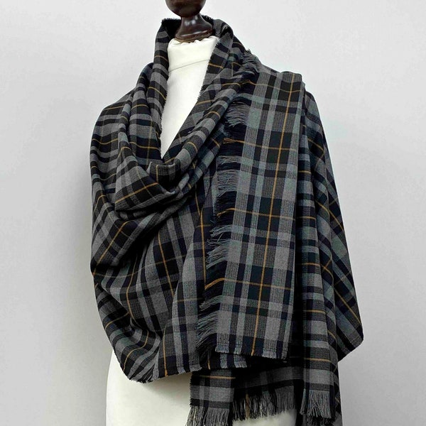 Blanket Outlander Plaid Scarf, Tartan Wedding Shawl, Cotton Flannel Boho Festival Wrap, Oversized Bridal Stole