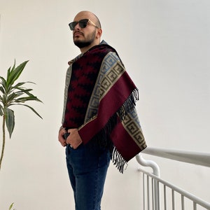Burgundy Winter Shawl, Versatile Blanket Scarf, Trendy Tribal Pattern, Ethnic Inspired Wrap, Unisex Men Women Scarf, Festive Santa Gift