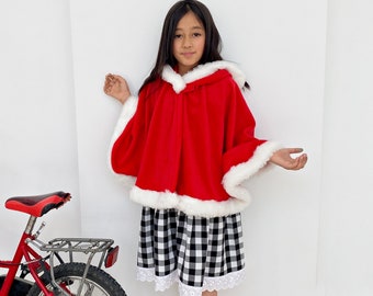 Cindy Lou Costume, Red Hooded Cape & Checkered Dress, Kids Halloween Costume, Christmas Movie Character Outfit, Festive Holiday Party Attire