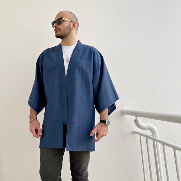 Linen Haori Kimono, Gender Neutral Japanese Style Jacket, Streetwear Yukata Cardigan, Noragi Coat Clothing